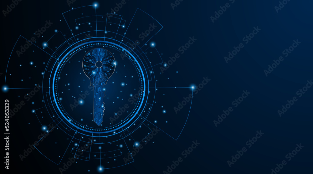 Fototapete Abstract technology circuit board background with key icon Cyber ​​data security and privacy concepts. modern technology innovation concept background	