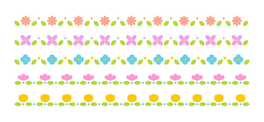 Set of colorful and cute floral border line illustrations.