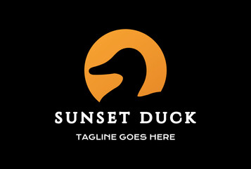 Simple Minimalist Sunset Duck Goose in Lake Creek River Logo Design