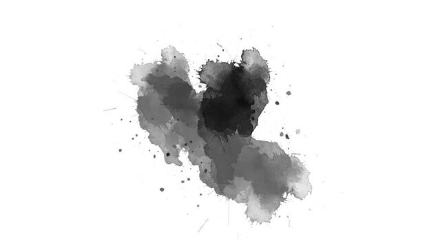 ink transition splatter spreading effect. watercolor black ink splatter compositing. Abstract ink splatter transition. ink brush stroke, fluid art background, overlay, alpha matte composition.