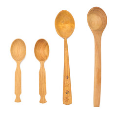 Empty wooden old vintage spoons with long handle isolated on white background