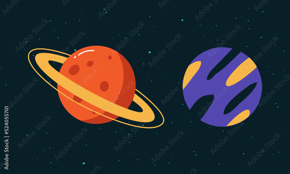 Wall mural space elements set. solar system planets vector illustration on starry black background