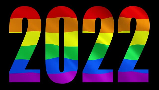 2022 Sign silhouette with LGBT flag waving in the wind. seamless loopable animation.