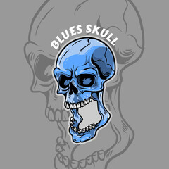 blue skull hand drawing illustration 