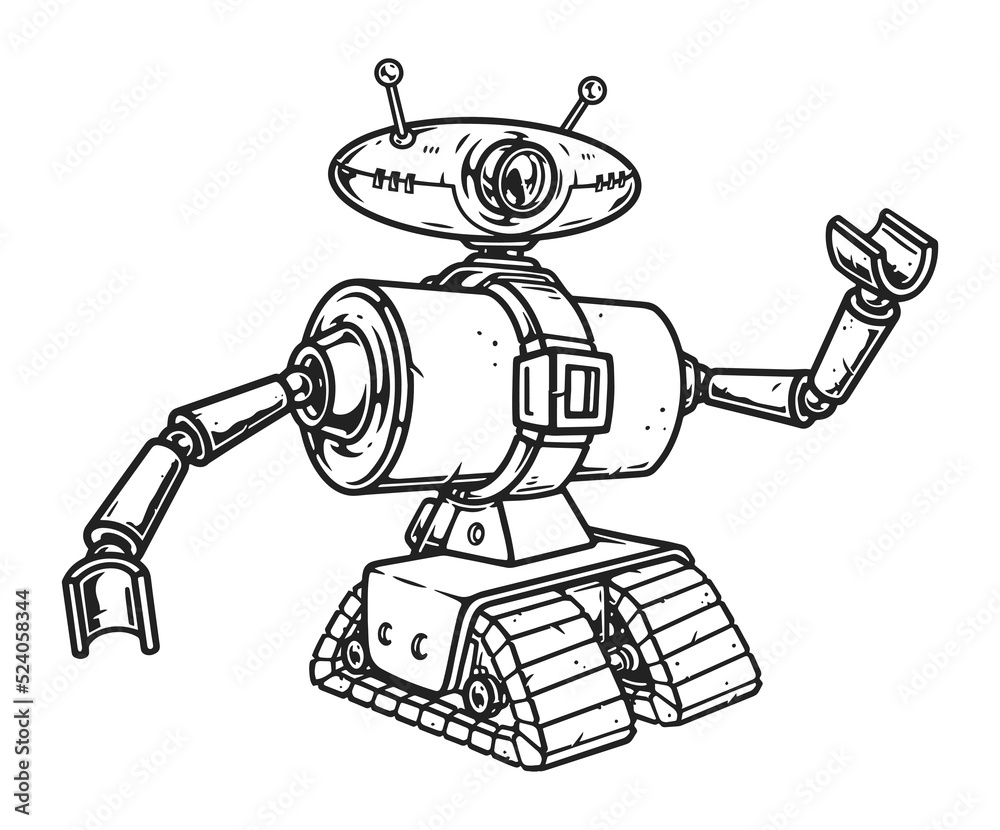 Canvas Prints UFO robot monochrome vintage sketch