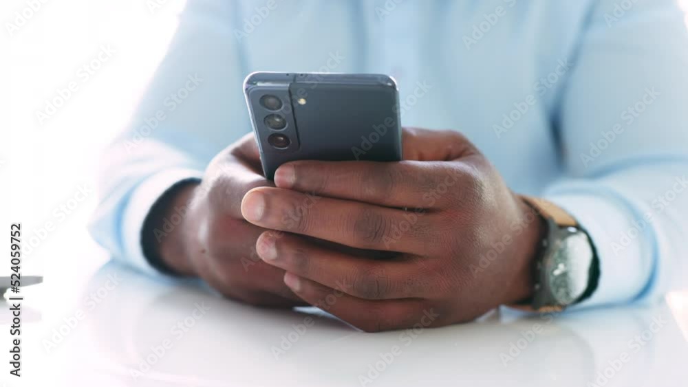 Leinwandbilder Typing, texting or using social media on mobile to take a break or relax. Closeup of hands searching for message from online chat or making list. Sending sms or email using a wireless connection.