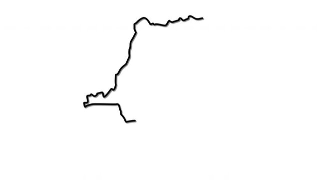 Democratic Republic of Congo map, country territory outline self drawing animation. Line art.