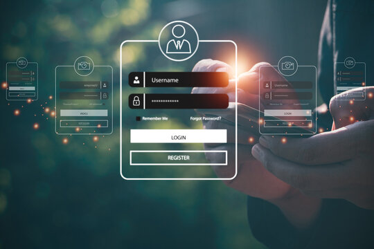 User typing login and password.Hand man use mobile phone for  log in to enter login and password.sign in page,User profile,Information privacy,Internet.photo Cyber protection and technology concept.