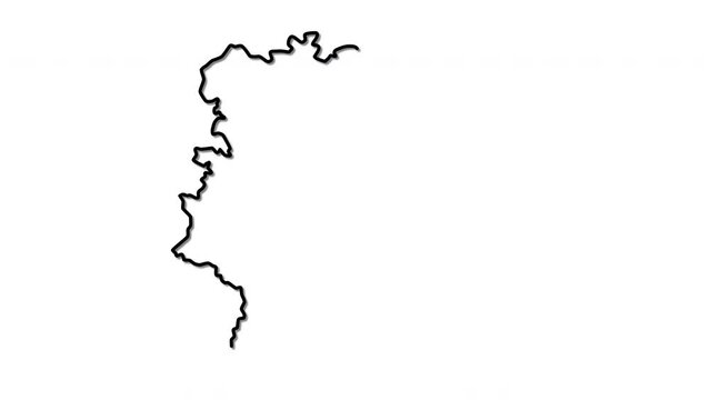 Ivory Coast, Cote d'Ivoire map, country territory outline self drawing animation. Line art.