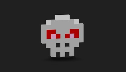 Obraz premium Skull with red eyes. 3D rendered pixel art stylized illustration