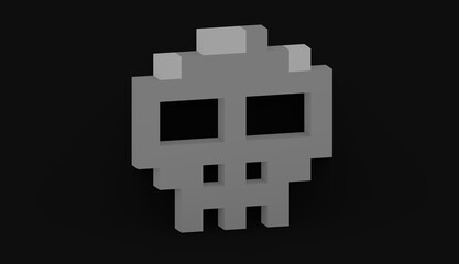 Skull.  3D rendered illustration. Pixel art stylized