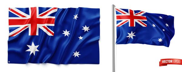 Vector realistic illustration of Australian flags on a white background.