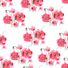 Obraz premium watercolor floral print of delicate poppy flowers