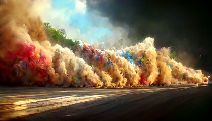 Abstract Drag racing, drifting, and rallying create a beautiful background of sports rubber. 3D illustration