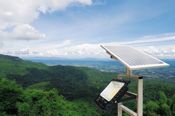 Electric light solar panel plate with park LED lamp at the high mountain area