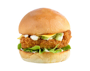 Hamburger with chicken and cheese on transparent png