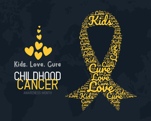 International childhood cancer awareness month vector lettering illustration with ribbon