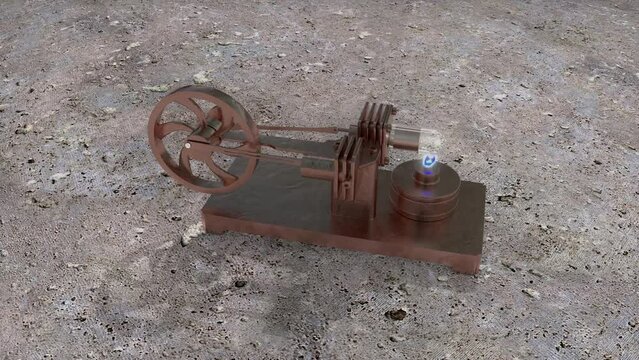 Stirling engine, hot an cold air engine operation.