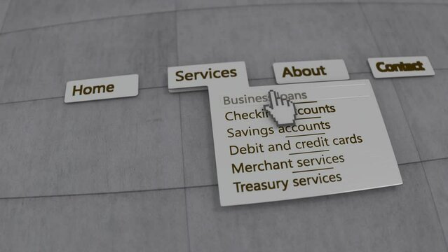 Banking services web interface dropdown menu.