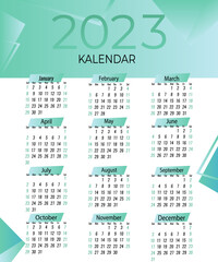 Monthly calendar for 2023. Simple calendar with geometric shapes, week starts with Sunday, corporate design. Vector