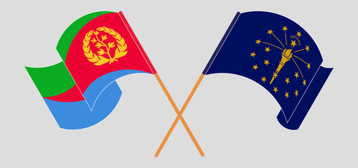 Crossed and waving flags of Eritrea and the State of Indiana