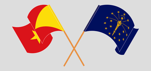 Crossed and waving flags of Tigray and the State of Indiana