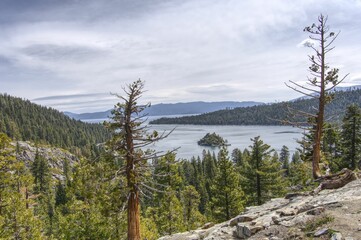 Beautiful shot of Lake Tahoe under the stormy clouds