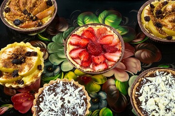 Fruit and chocolate pies on a floral patterned background © Imago/Wirestock Creators