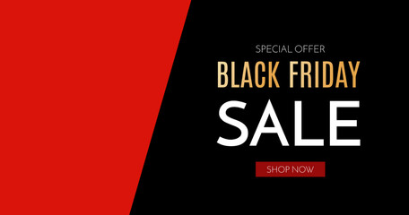 Black friday sale banner. Black Friday phrase on black and red Background. Vector illustration