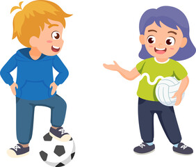 children playing ball and  volleyball with friend