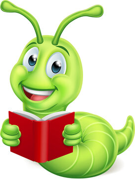 A cute caterpillar bookworm worm cartoon character education mascot reading a book