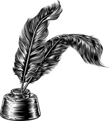 Quill Feather Pens and Inkwell