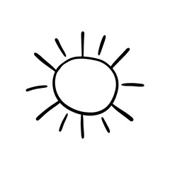 Cute cartoon hand drawn sun drawing. Sweet vector black and white sun drawing. 