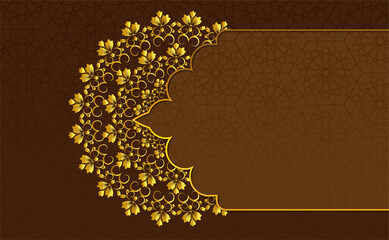 Abstract golden floral ornament frame card design vector on light dark brown color