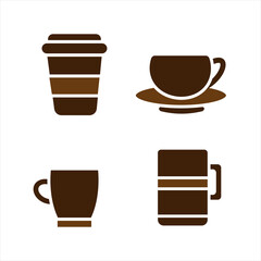 coffee cup set, brown coffee cup, coffee cup line icon