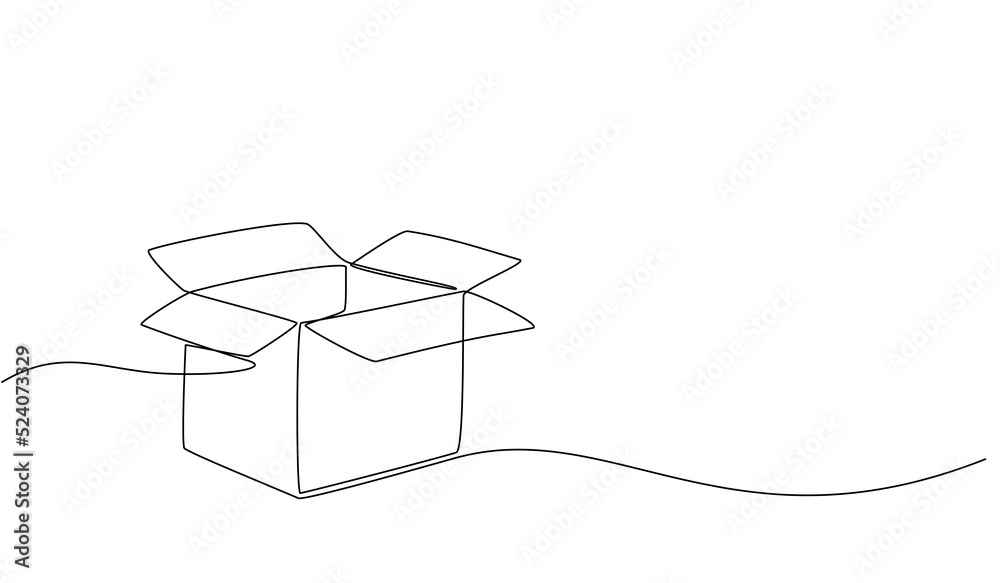 Wall mural Continuous one line drawing of a cardboard box. Online shopping concept, fast delivery, carton box, shipping and packaging. Transport, cardboard box in doodle style. vector illustration