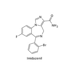 Imidazenil molecule flat skeletal structure, Benzodiazepine class drug used as Anxiolytic agent. Vector illustration on white background.