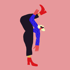 Stylish woman in fashionable trendy outlook on pink. Fashion blogger illustration.