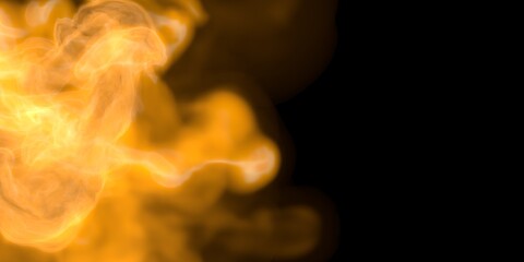 Orange smoke, abstract fire illustration. Space and galaxy concept. Tongues of flame. Mist energy. With place for text. 3D visualization.