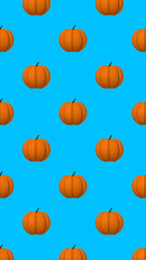 pattern of pumpkin images on a blue background. template for overlaying on the surface. Hellowing symbol. Vertical image. 3d rendering. 3d image