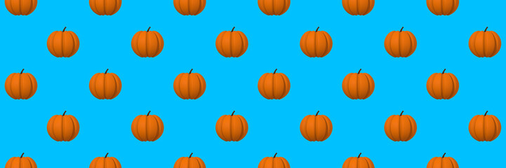 pattern of pumpkin images on a blue background. template for overlaying on the surface. Hellowing symbol. Banner for insertion into site. 3d rendering. 3d image