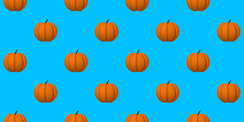 pattern of pumpkin images on a blue background. template for overlaying on the surface. Hellowing symbol. Banner for insertion into site. 3d rendering. 3d image