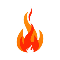 Burning, blazing fire icon. Hot flame symbol. Heat danger and caution sign. Abstract simple campfire pictogram. Flammable warning. Flat graphic vector illustration isolated on white background
