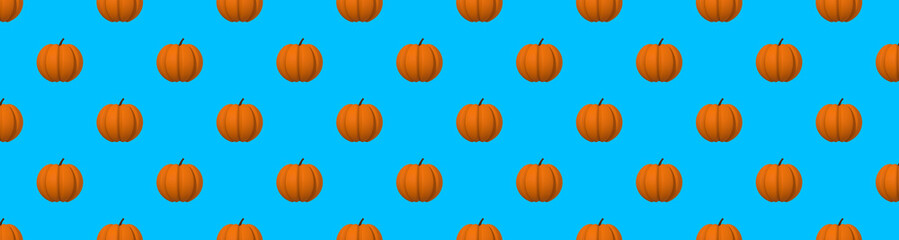 pattern of pumpkin images on a blue background. template for overlaying on the surface. Hellowing symbol. Banner for insertion into site. 3d rendering. 3d image