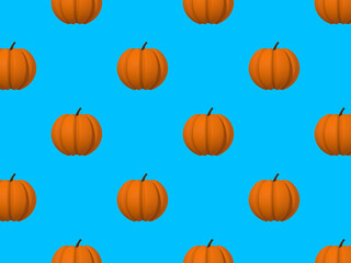 pattern of pumpkin images on a blue background. template for overlaying on the surface. Hellowing...