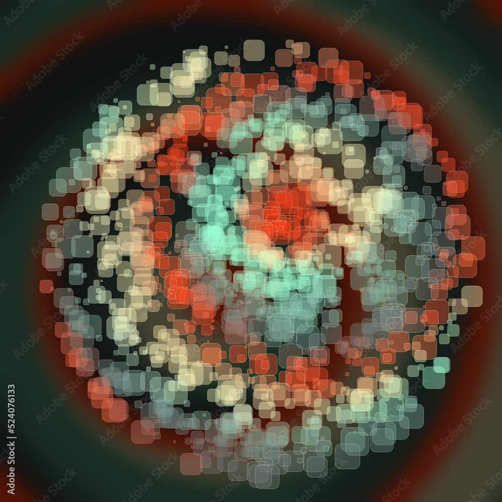 Wall mural abstract geometric sphere of many square glittering in space explosion of confetti rounded square