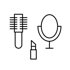 Vector womens personal accessories icon.. EPS 10. Cosmetics and makeup tools... Women accessories. Isolated on white... Comb, lipstick, mirror sign.. Illustration for any purpose dev, app, web, ui.
