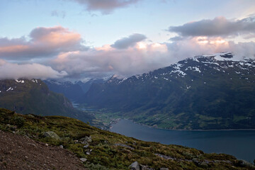 Mount Hoven from above, splendid view over Nordfjord from Loen skylift