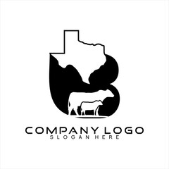 Vector letter B design logo with map of Texas and cows.