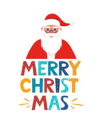Cute Santa Claus character and lettering Merry Christmas. Merry Christmas calligraphy design. Creative typography for holiday greeting. Vector illustration.